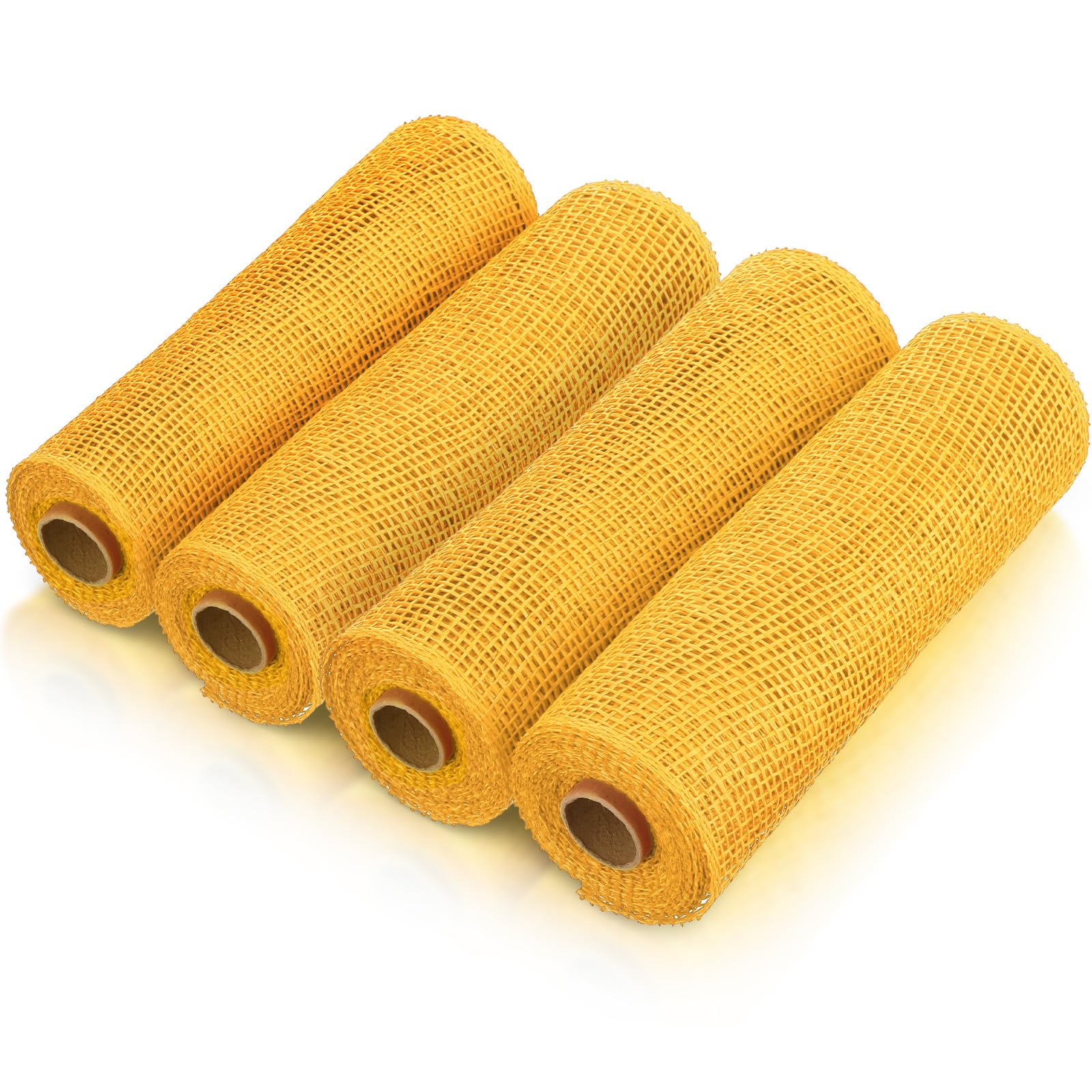 Photo 1 of Chuangdi 4 Rolls Spring Poly Burlap Mesh Poly Burlap Deco Ribbon Mesh Roll for Summer Easter 4th of July DIY Flower Wreath Garland, 10 Inch(Yellow)