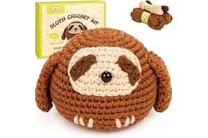 Yeezhee Crochet Kit for Beginners – Complete Amigurumi Animal Starter Set with Step-by-Step Video Tutorials, Yarn & Crochet Hook – Easy DIY Plushie Gift for Adults & Kids (Sloth)