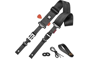 Amumu SNAPLOCK Guitar Strap with Clip - Black Nylon for Acoustic, Electric & Bass Guitar - 2" Wide