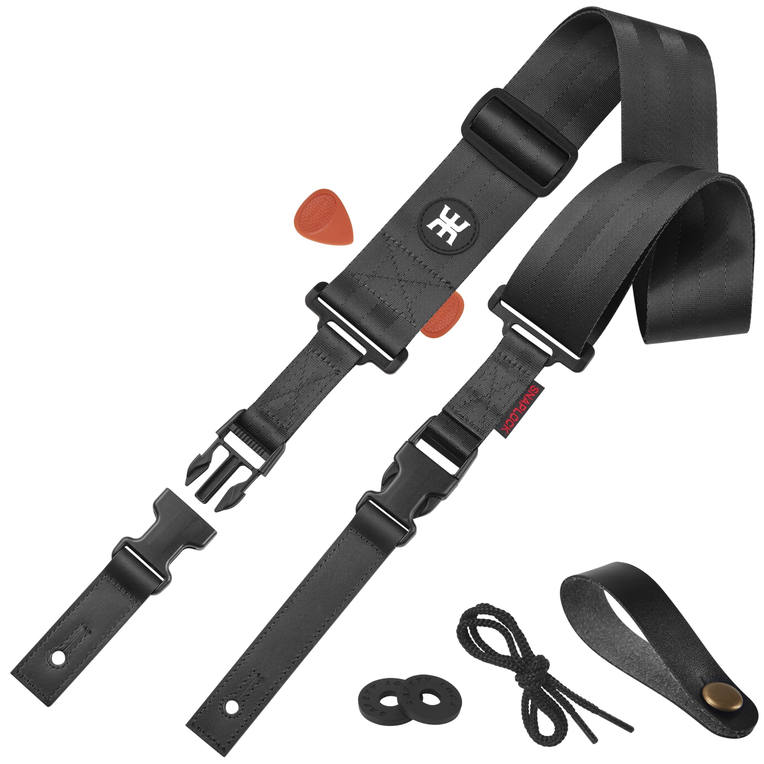 Mua AMUMU SNAPLOCK ナイロン製ギターストラップ クイックリリースバックル＆レザーエンド付き アコースティック、エレキ、ベースギター対応  ストラップブロック＆ヘッドストックタイ付 - ブラック、5cm幅 trên Amazon Nhật chính hãng 2025 | Fado
