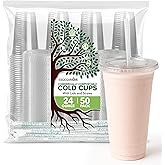 Stock Your Home 24 oz Clear Commercially Compostable Cups with Lids and Straws (Set of 50) Plant Based Cold Cups, Eco Party Cup, Environmentally Friendly Recyclable Disposable Sustainable