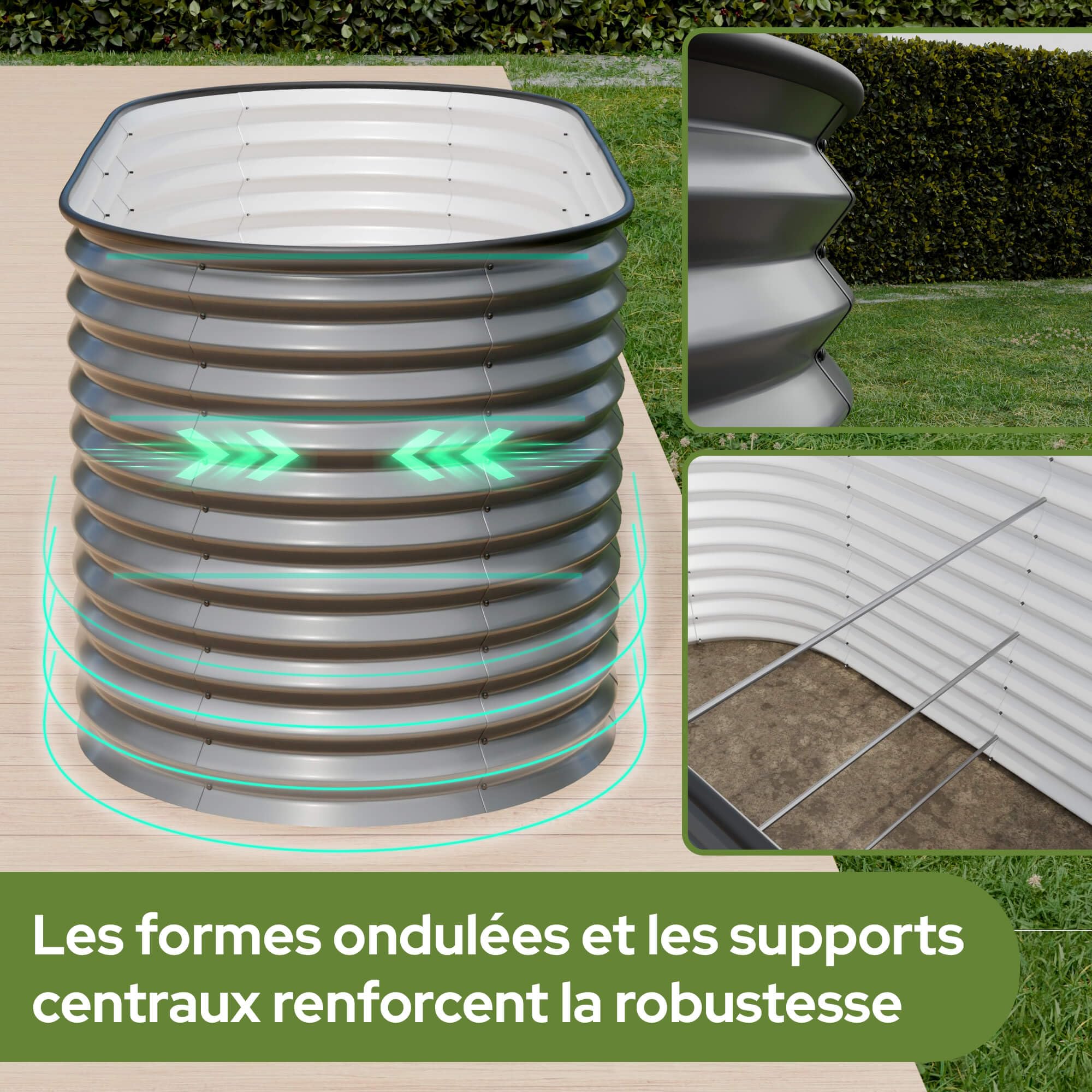 Arebos Hochbeet oval Metall 160x80x78 cm Anthrazit | Gartenbeet verzinkter Stahl rostfrei mit Gummikante 780 L, Stabil mit Querstreben | Gemüsebeet ideal für den Garten | für Gemüse, Kräuter & Blumen 6