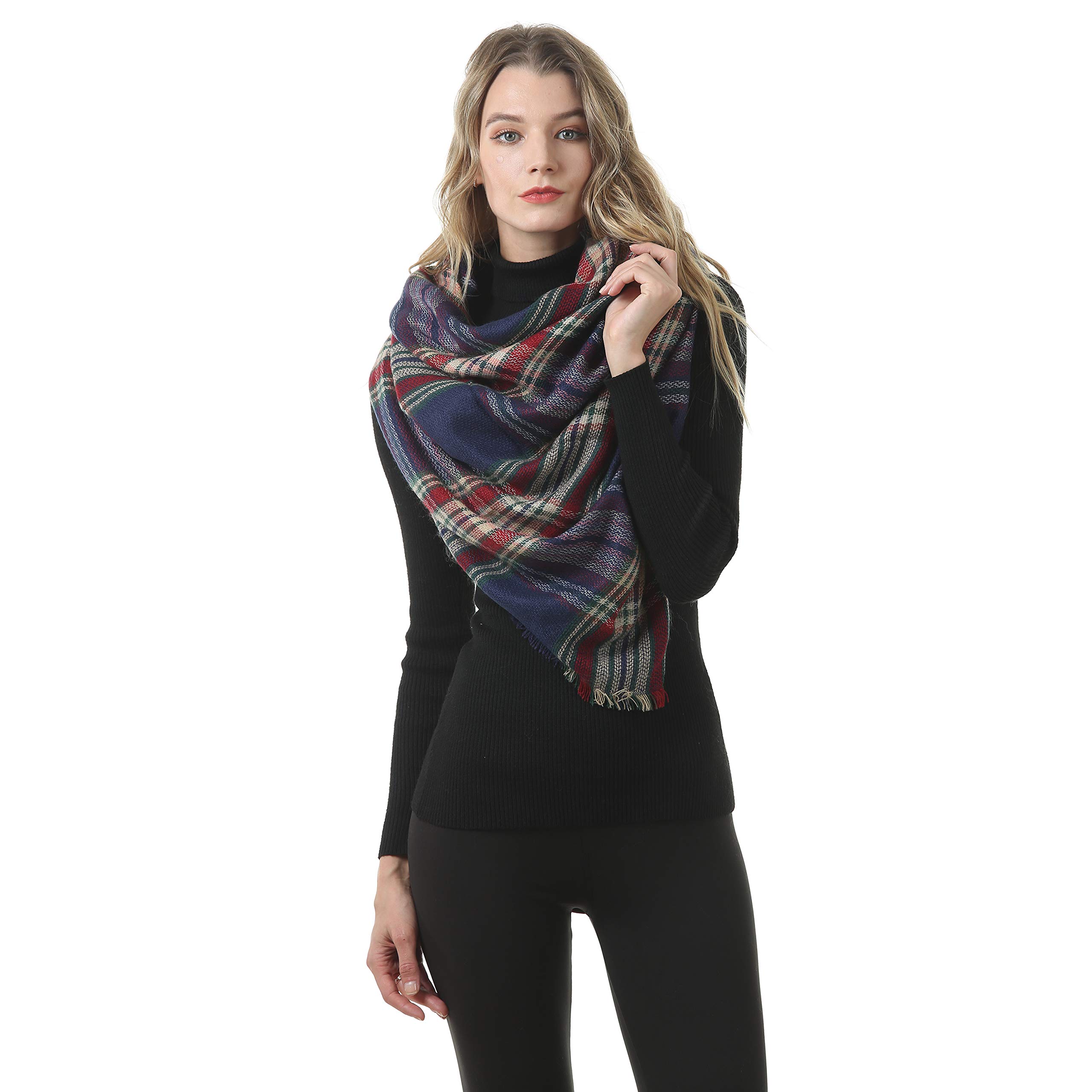 BUDERMMY Damen Schal XXL Oversized Kariert Winterschal übergroßer Quadratisch Deckenschal Streifen Plaid Muster Poncho 140 * 140CM (A01)