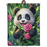Bidesk Cute Panda Blanket Soft Cozy Flannel Throw Blanket, Warm Yet Lightweight Adorable Panda Holding Pink Roses Blankets for Travel, Couch, Bed, for Adults Women, Fuzzy Outdoor Comfort Wrap 60"×50"