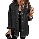 Dimur Oversized Jean Jacket For Women Casual Long Sleeve Button Denim Shirts Distressed Denim Jackets Shacket
