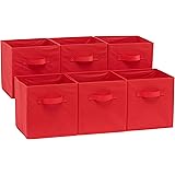 Amazon Basics Collapsible Fabric Storage Cubes Organizer with Handles, Red - Pack of 6
