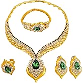 LifflyLadys Gold Jewelry Sets for Women,Dubai Statement Necklaces Gold Bracelets Open Hoop Earrings Ring Fashion Crystal Wedding Costume Jewelry Accessories Set Graduation Birthday Wedding Prom,Trending Wedding Jewelry or Valentine's Day Gifts