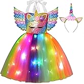 Davsolly Unicorn Costume for Girls Led Light Up Unicorn Princess Tutu Outfit for Halloween Dress Up Birthday Christmas Gifts
