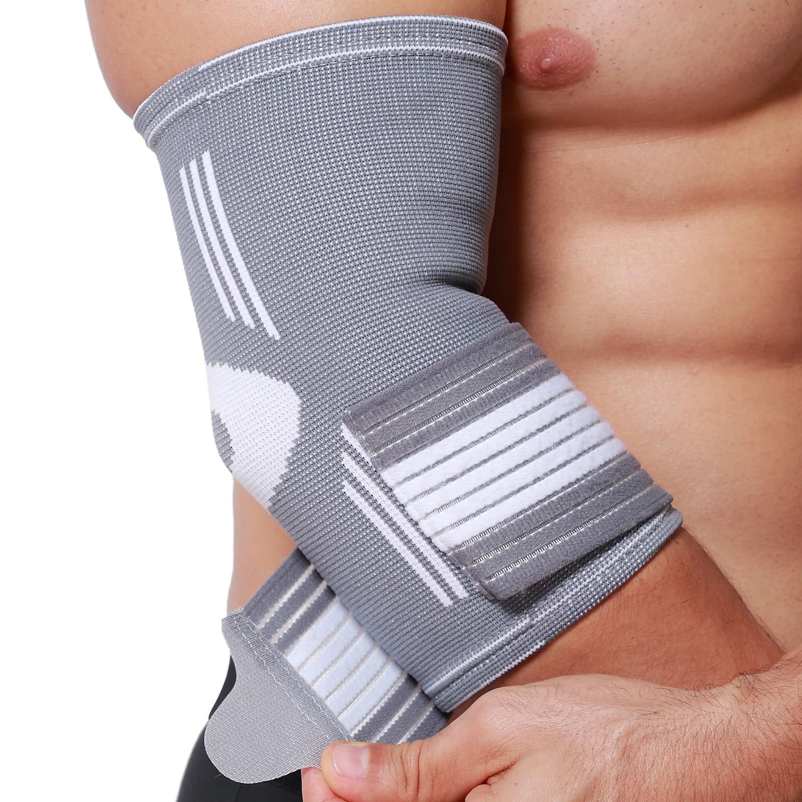 Neotech Care Elbow Brace Support Sleeve - Elastic & Breathable Fabric - Adjustable Compression Strap/Band - For Men, Women, Right or Left Arm (Grey Colour, Size S, 1 Unit)