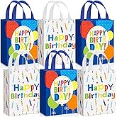Teenyyou 6 Pcs Happy Birthday Gift Bag Non Woven Wrap Bags with Handle Large Birthday Tote Bags for Goodies 10.2 x 8.3 x 3.9 Inch Reusable Birthday Party Gift Bags for Girls Boys Women Men