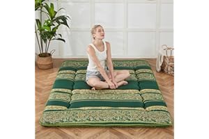 Zelladorra Japanese Floor Mattress, Futon Mattress with Portable Storage Bag, Roll Up Mattress Thick Tatami Mattress Suitable for Camping, Guest Room (Bohemian Green, Twin)