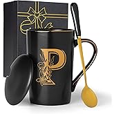 Jmugmt Letter P Personalized Initial Mugs with Flower, Letter P Personalized Coffee Mug, Customized Cool Letters Mugs for Women, Bridal Shower Gifts, Women's Initials Gifts Mug 14 OZ Matte Black
