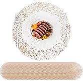 Hysenm 50 Pcs Disposable Champagne Placemats Set Metallic 13 Inch Round Table Doilies, Ultra-Thin Messy Lines Disposable Plac