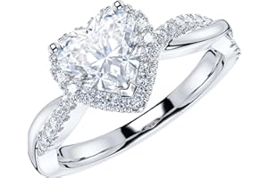 THELANDA Sterling Silver Petite Twisted Vine 1CT Heart-shaped Genuine Moissanite Halo Engagement Ring Promise Ring