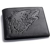 skneephate Mens Wallets Leather Bifold Cool Wallet For Men Wolf,Rfid Blocking,Gift For Him Husband (black)