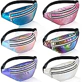 6 Pieces Holographic Fanny Pack Shiny Waist Bag with Pouches and Adjustable Belt Waterproof Neon PU Waist Pack Waist Bag for Traveling Running Partying (Artsy Style)
