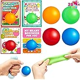JOYIN 28 Packs Valentines Day Gift Cards with Stress Ball Set Stretchy Squishy Toy Balls Sensory Squishy Toys Stress Relief Fidget Toys for Kids Classroom Exchange Prizes, Valentine Party Favor