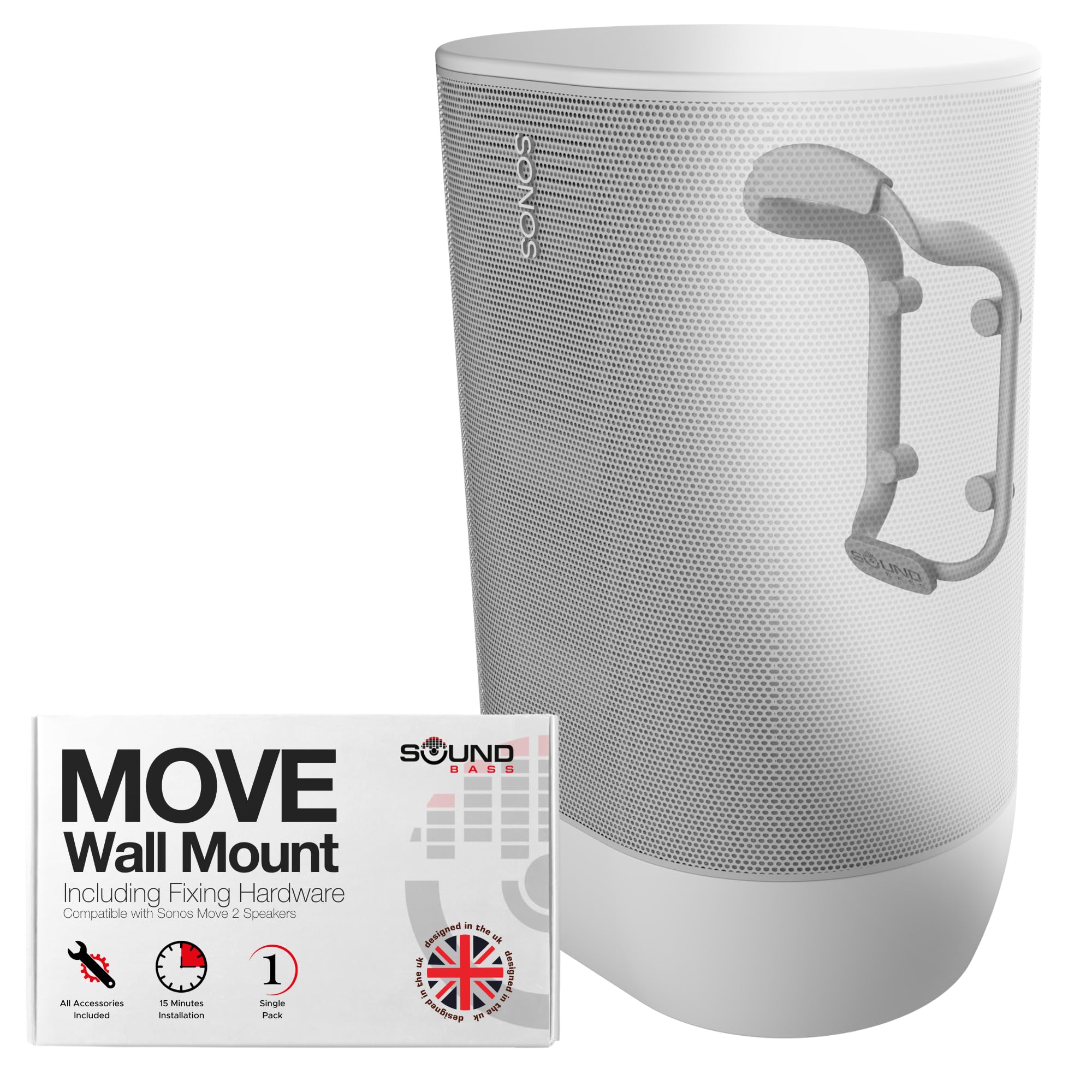 Sound bass Move Speaker Wall Mount Bracket, Weatherproof, Compatible with Sonos Move & Move 2, Including Mounting Accessories, Lunar White