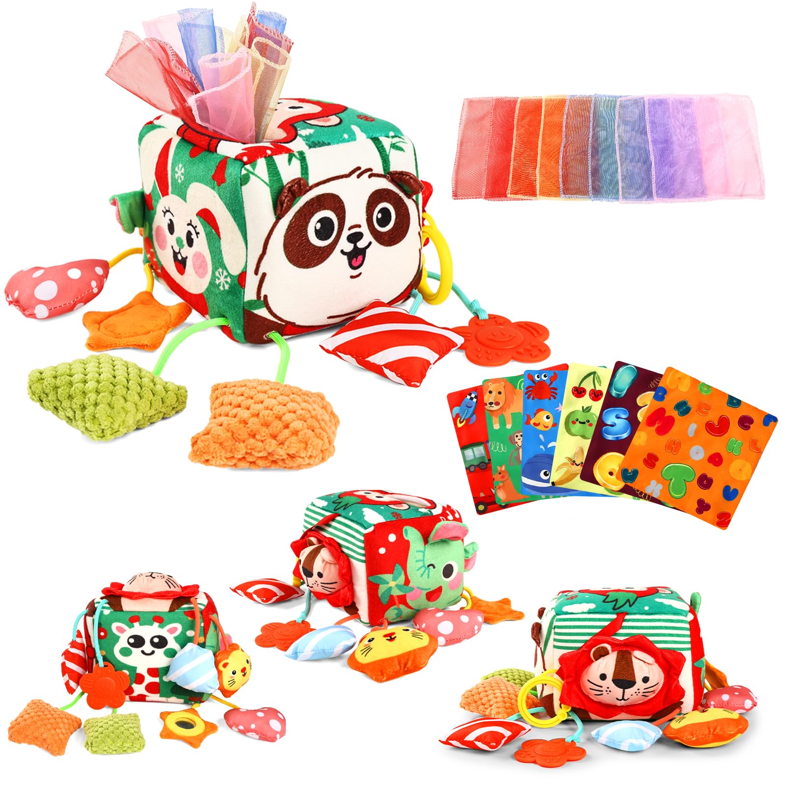 YOGINGO Montessori Toys for 1 Year Old - Tissue Box Baby Toys, Soft Stuffed High Contrast Crinkle Infant Sensory Toys, Boys&Girls Kids Early Learning Gifts