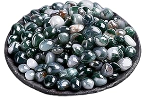 SigMntun Polished Moss Agate Crystal Chips - 10 oz (283g) Tumbled Stone Chips Crushed Sea Glass Stones Healing Reiki Crystal Jewelry Making Home Decoration