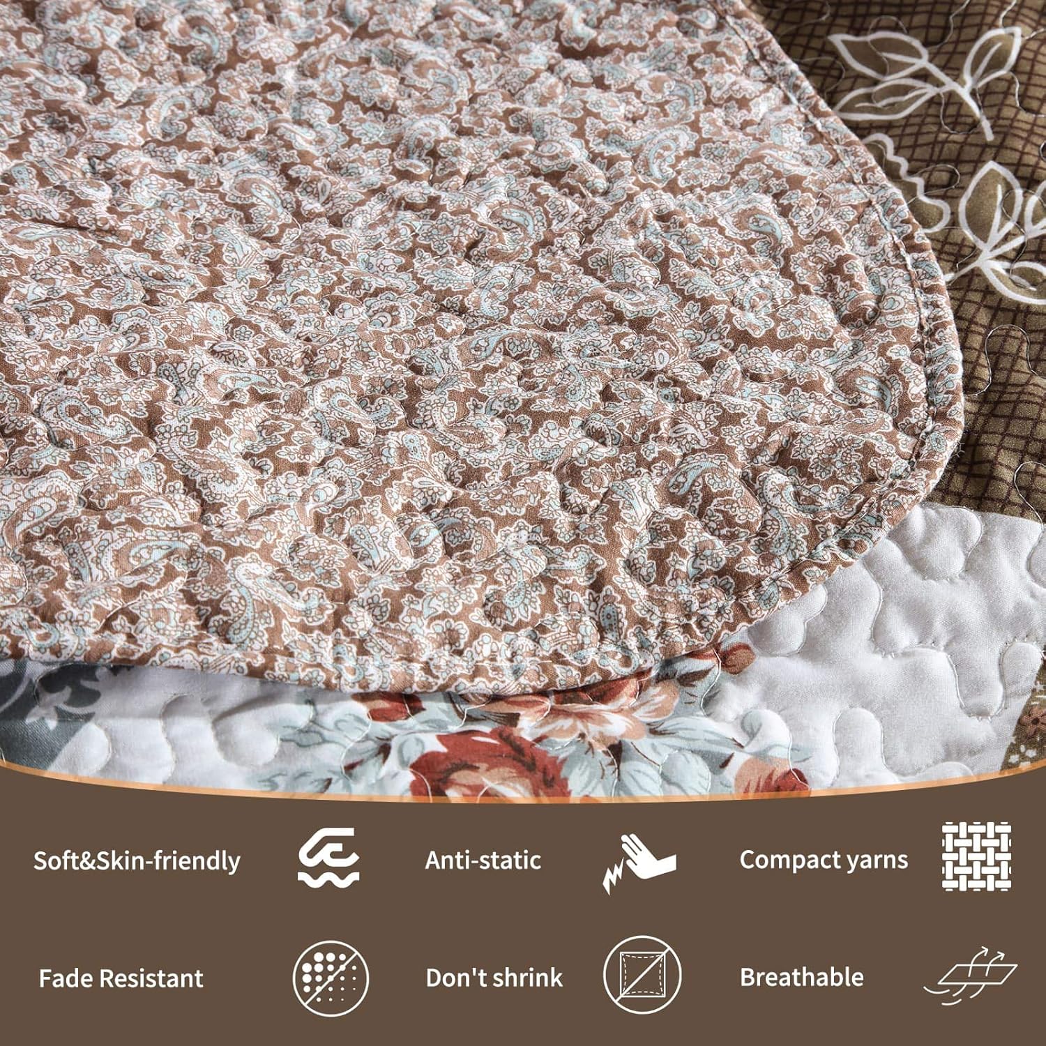 Y-PLWOMEN Patchwork Plaid Farmhouse Quilt Sets - Reversible Soft Modern Chic Floral Lightweight Bedspreads/Coverlet Bedding King Size 3 Piece: Kitchen & Dining