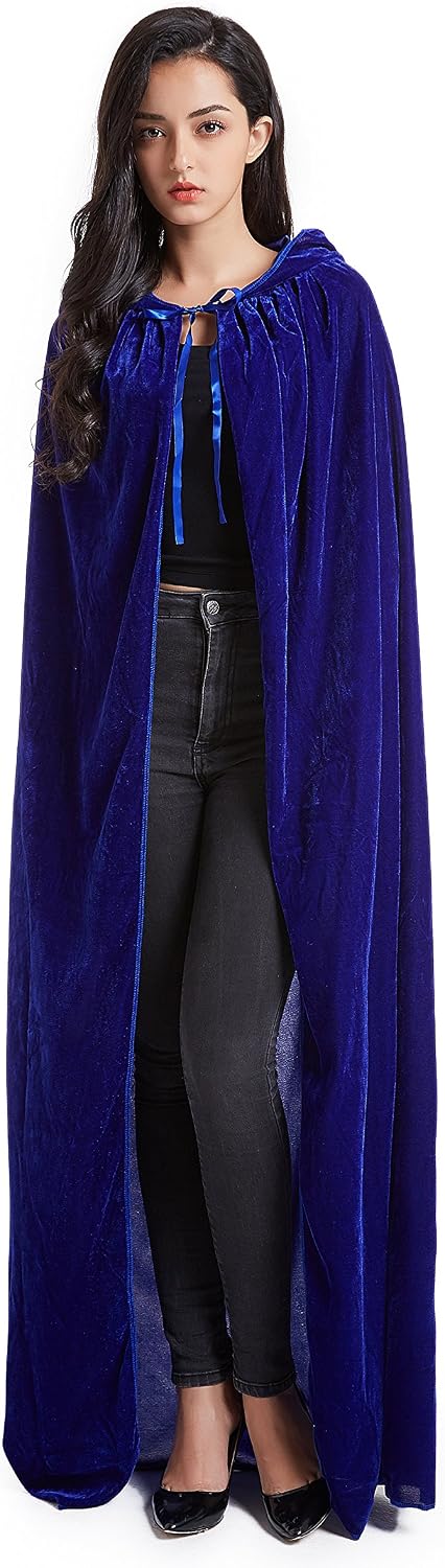 Crizcape Unisex Halloween Costume Cape Hooded Velvet Cloak for Men and Womens Blue - Image 3