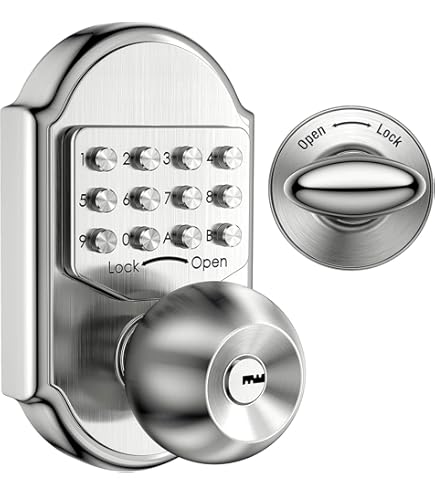 JOUNJIP Verrou Mécanique à Pêne Dormant – Serrure De Porte D'entrée Sans Clé – Code Non Requis Lors Du Verrouillage – 100 % Mécanique Avec Broche Plate, Bouton De Porte Tournant