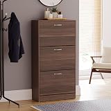 Vida Designs Walnut Shoe Cabinet 3 Pull-Down Drawers Hallway Storage view 2