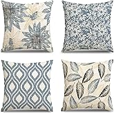 MEHOFOND Blue Floral Pillow Covers 18x18 Inch Set of 4 Boho Leaf Throw Pillow Covers Modern Abstract Art Plant Outdoor Decor Farmhouse Pillowcase Cushion Case for Sofa Couch