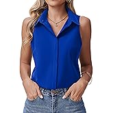HOTOUCH Women's Sleeveless Button Down Shirts Hidden-Button Front Collared Dressy Casual Blouses Loose Office Tank Tops