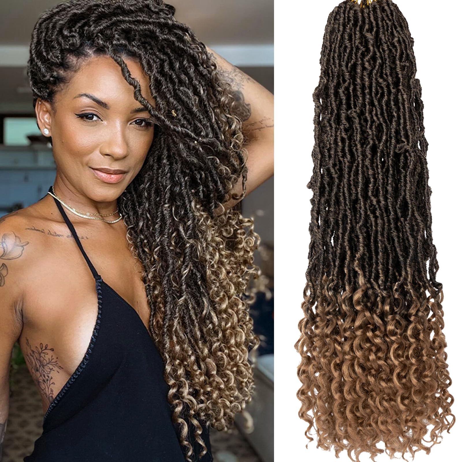 Samtress 24 Inch New Faux Locs Crochet Hair With Curly Ends 7 Packs Goddess Locs Crochet Hair for Women Ombre Blonde Synthetic Wavy Soft Locs Braiding Hair Extensions (#T27) — image 1