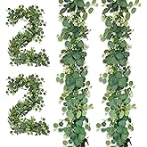 PQJSJDR 4 Pack 6.10Ft Eucalyptus Garland, Artificial Eucalyptus Flowers Leaves Table Greenery Garland Wreath Vines for Wedding Party Home Fireplace Bedroom Wall Indoor Outdoor Decoration