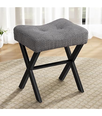 Royal Windsor Vanity Stool With Cushion - 18" Makeup Chair, Ottoman Bench, Dark Grey
