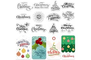 ALIBBON Merry Christmas Greeting Words Clear Stamps for Card Making, Christmas Tree Happy New Year Transparent Silicone Rubber Seal Stamps for Crafts Journal DIY Scrapbooking Photo Album Decorations