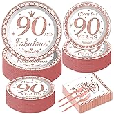 50 Guests 90th Birthday Rose Gold Party Supplies 90 Fabulous Plates Napkins Rose Gold Women Birthday Party Decorations Disposable Paper Tableware Set Cheers to 90 Years Table Decors Dinnerware 200PCS