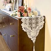 Lace Table Runner Exquisite Embroidery Floral,UWWGKK Table Runners with Tassel Retro French Country Style,for Wedding Decor,Afternoon Tea,Bed Runner,Piano Top Cover,13x48 Inch