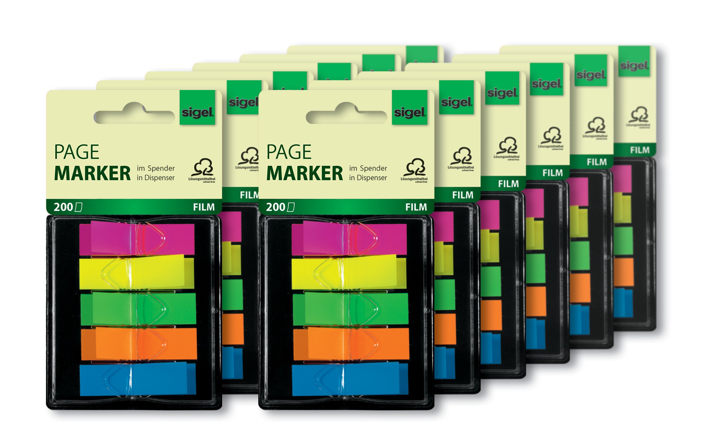 SIGEL HN489 Z-page markers, 5 colours (480 strips per colour), strip-size 1.2 x 4.5 cm, 12 Pieces