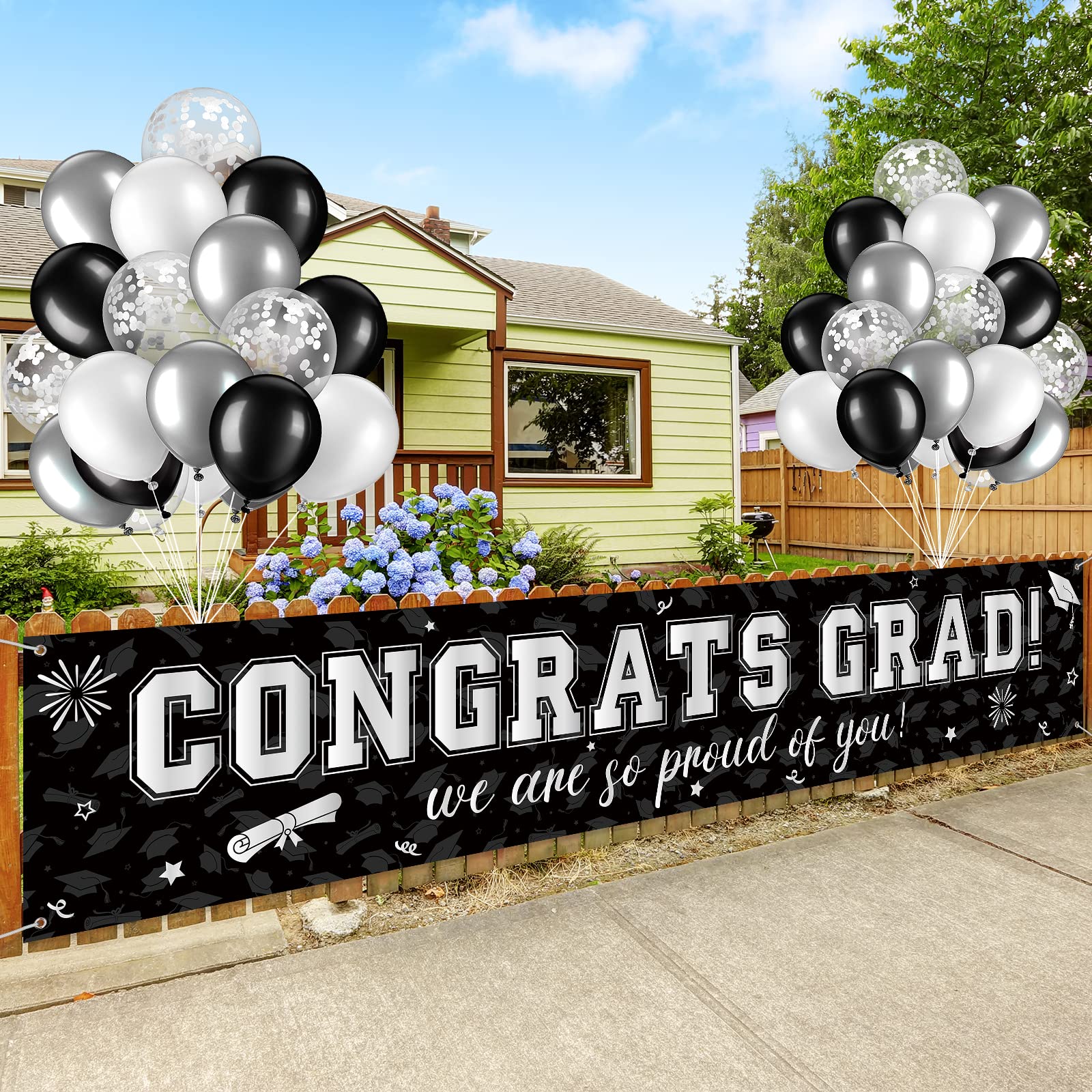 Photo 1 of ***ONLY THE BANNER IS INCLUDED***37Pcs Graduation Banner Balloon Decorations Class of 2025, Congrats Grad Banner Yard Outdoor Decorations, Graduation Balloons Banners Set for High School College Grad Party Supplies, Black Silver***ONLY THE BANNER IS INCLU