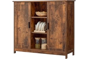 Iwell Storage Cabinet with 2 Doors and 4 Storage Shelves, Sideboard, Buffet Cabinet, Floor Cabinet for Living Room, Entryway, Rustic Brown