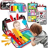 Inbeby Tummy Time Mirror Toy & Play Activity Cinrkle Mat, Black and White High Contrast Baby Newbron Toys 0 3 6 Months Brain 