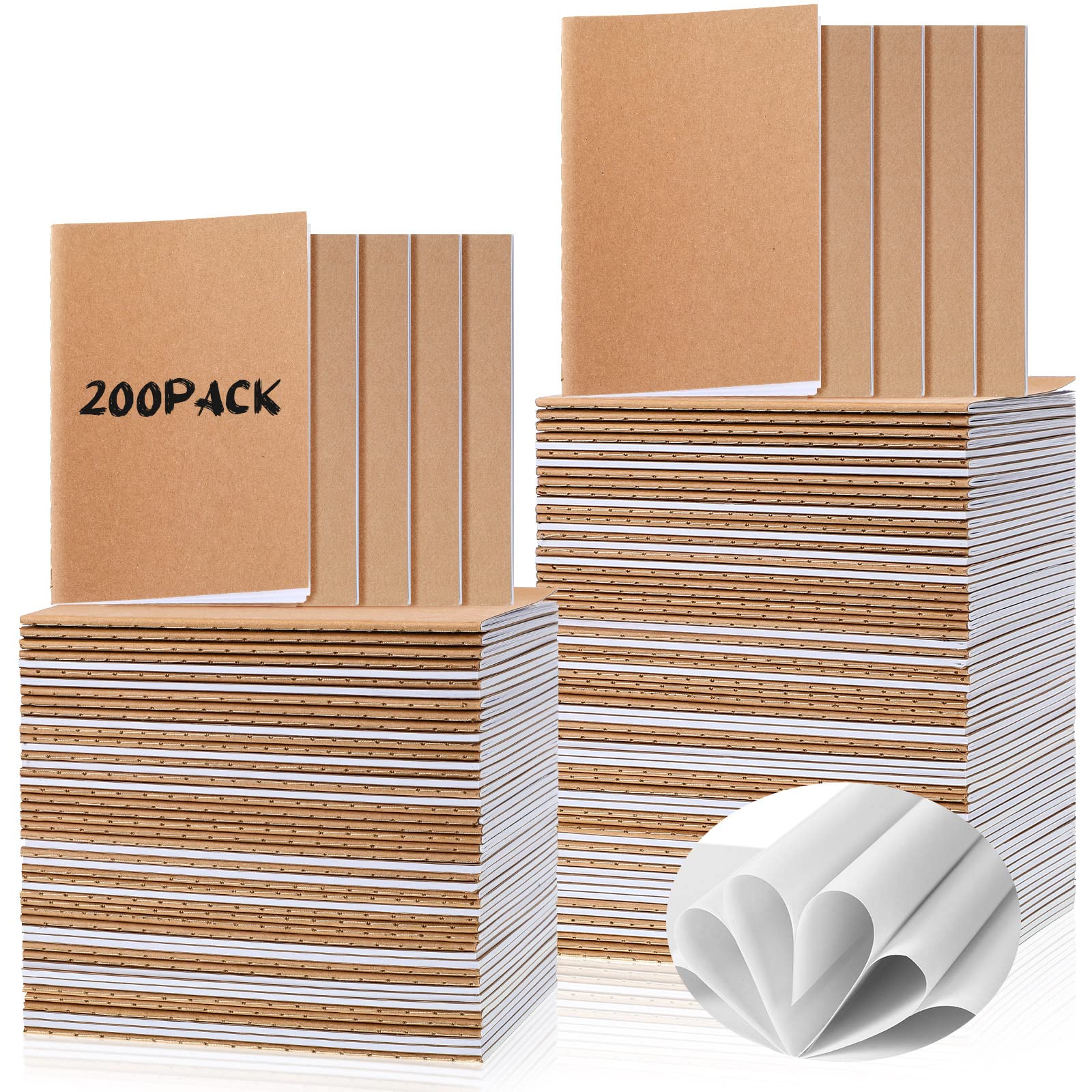 Photo 1 of 200 Pack Kraft Small Notebooks Bulk A6 Blank Unlined Pocket Notebook Mini Kraft Paper Journals Mini Sketchbooks for Travelers Home Office School Supplies, 4 x 5.5 Inch(Brown)