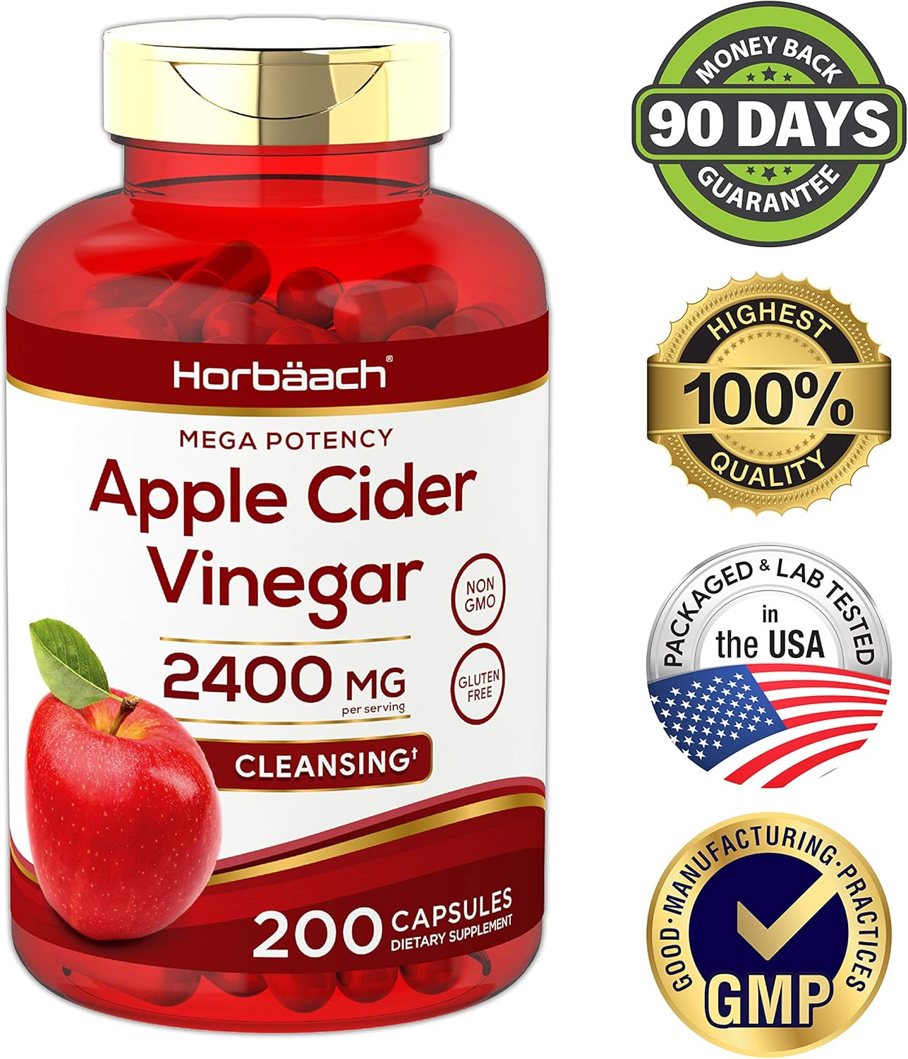 Apple Cider Vinegar Capsules | 2400mg | 200 Pills | Non-GMO, Gluten Free | by Horbaach: Health & Personal Care