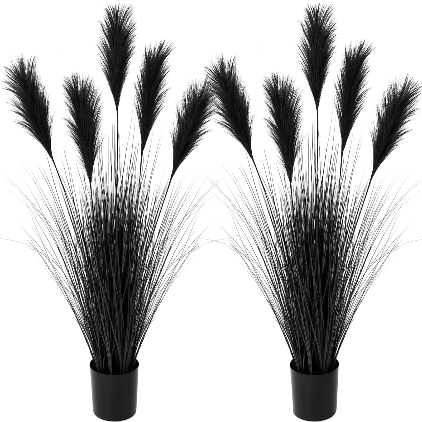 Photo 1 of *Rocks coming off pot* Jexine 2 Pcs 4 ft Tall Artificial Grass Plant Fake Black Pampas Grass Artificial Horsetail Floor Plants Faux Feather Reed Potted for Housewarming Gift House Garden Bathroom Lobby Outdoor Decoration