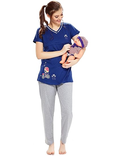 AV2 Womens Cotton Solid Maternity Nightsuit Set (Pack of 1)