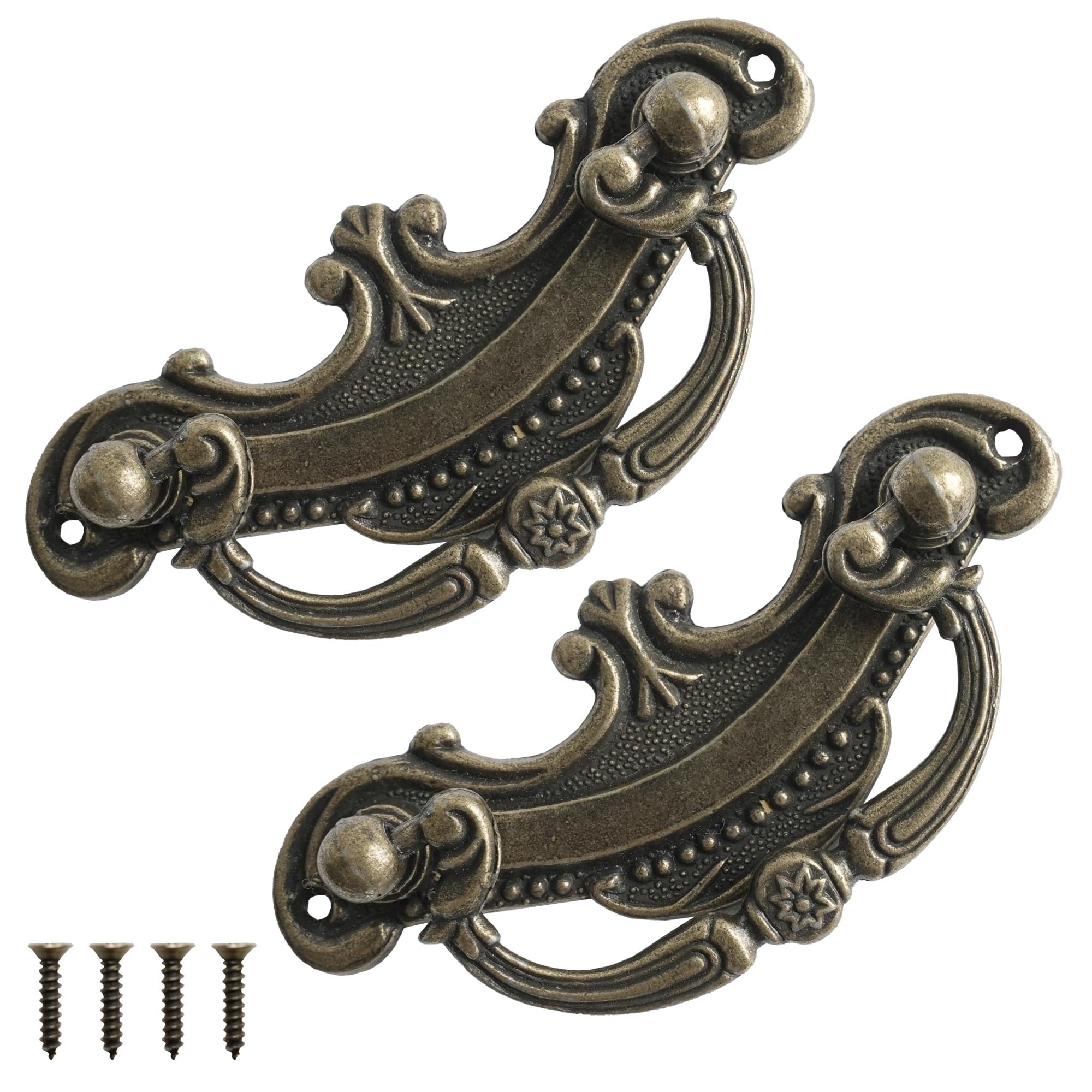 Photo 1 of HOUSEHOOK 8 Pack Antique Brass Baroque Style Drop Bail Drawer Pulls, 2 Inch Hole Center Vintage Cabinet Handles for Dresser, Wardrobe, Cupboard, Furniture Restoration