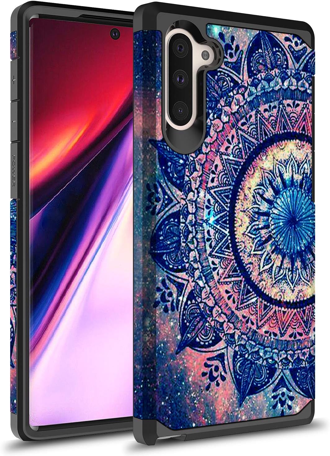 Samsung Galaxy Note 10 Plus Case, Rosebono Slim Hybrid Dual Layer Shockproof Hard Cover Graphic Fashion Cute Silicone Skin Cover Armor Case for Samsung Galaxy Note 10+ (Mandala)