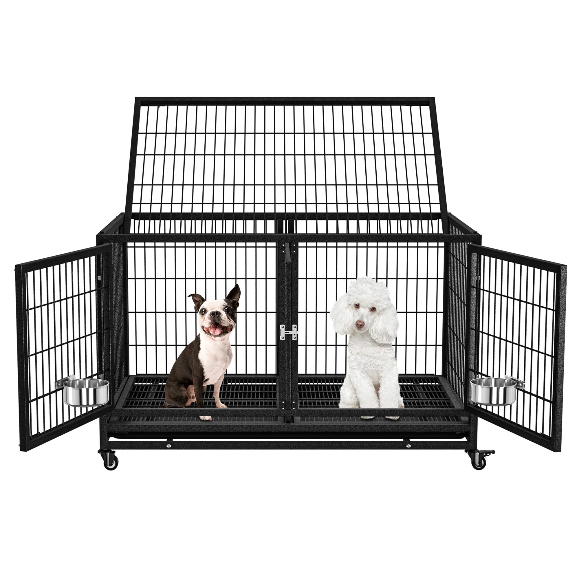 BOLDBONE 48/43 inch Heavy Duty Dog Crate for Large Dogs, Stackable Dog Kennels and Metal Wire Cages with Feeding Bowls, Leak-Proof Pans, Removable Wire Trays and Divider, Extra Large XL XXL Image