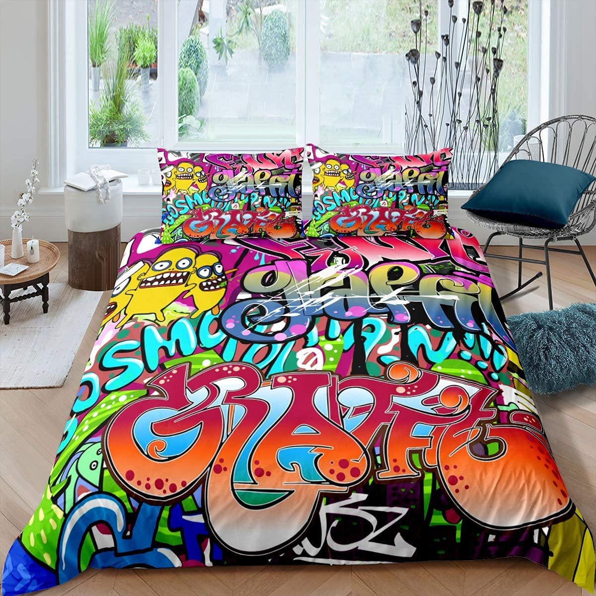 Homemissing Graffiti Pattern Bedding Set Hippie Style Graffiti Style For kids boys Street Culture Bedding & Linen King Size Room Decoration — image 1