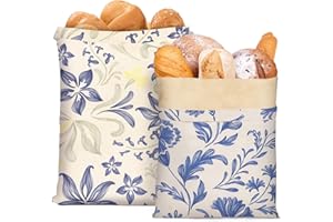 Yoikun Beeswax Bread Bags, 2 Pack Reusable Bread Bag Large – Natural Linen Cotton Food Storage Covers for Sourdough & Homemad