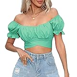 COOUFE Women's Crop Tops Ruffle Short Sleeve Tie